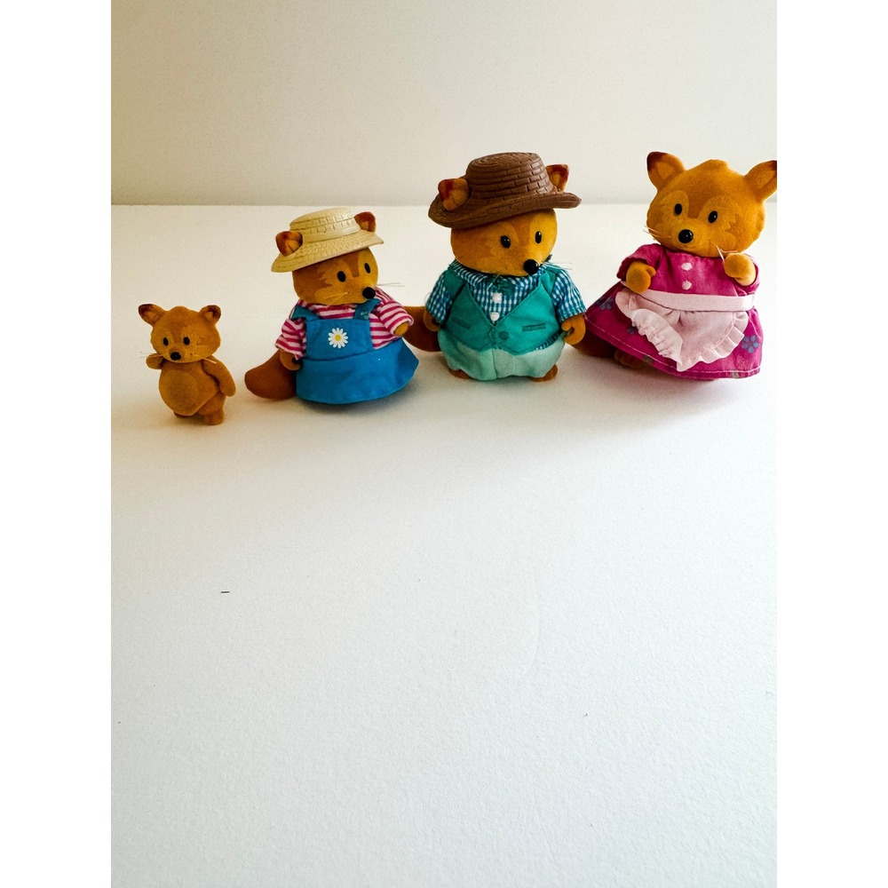 Li'l Woodzeez Tippytail Fox Family Set of 4 Flocked Figures Mom Dad Baby